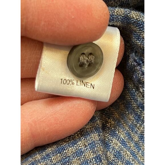 Baird McNutt Men's Linen Mini Check Button-Up Summer Vacation Cruise Shirt - L - Picture 4 of 7